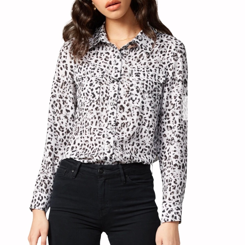 Greylin Leopard Print Blouse With Pockets Crepe Button Up Alanna Size Medium
